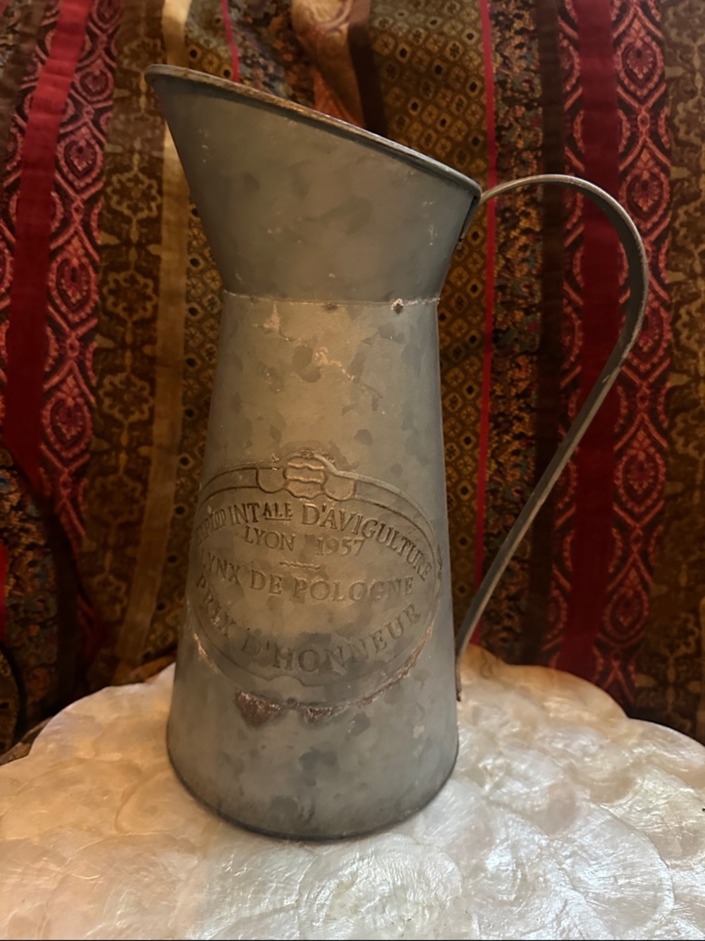Shabby Chic Galvanized Metal Watering Can/ Vase with Embossed French Logo - Picture 3 of 6